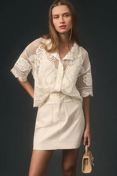 Shop Farm Rio X Anthropologie Short-sleeve Lace Buttondown Shirt In White