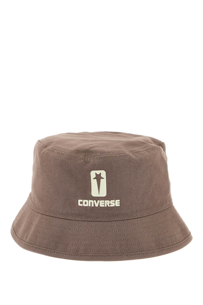 Shop Rick Owens Cotton Bucket Hat Converse X Drkshdw In Grey,brown