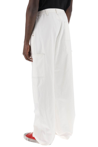 Shop Mm6 Maison Margiela Wide Cotton Canvas Trousers For Men Or Women In White