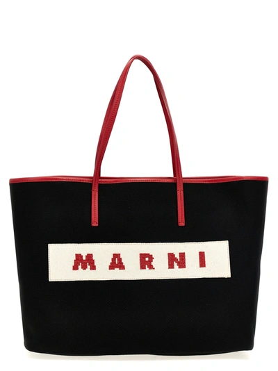 Shop Marni Logo Canvas Shopping Bag Tote Bag Multicolor