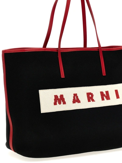 Shop Marni Logo Canvas Shopping Bag Tote Bag Multicolor