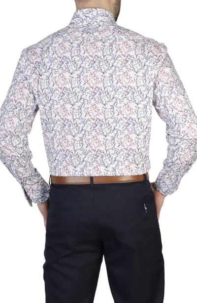 Tailorbyrd Floral Poplin Stretch Shirt In White Dove