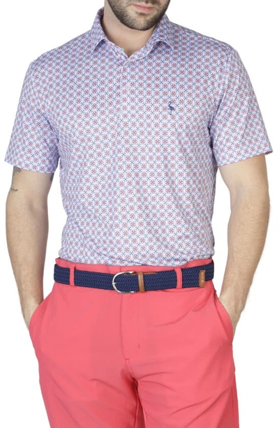 Shop Tailorbyrd Geo Floral Print Performance Polo In Flamingo Pink