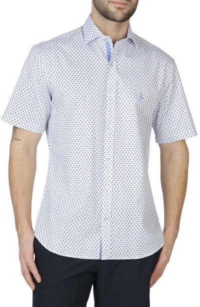 Shop Tailorbyrd Geo Poplin Stretch Short Sleeve Shirt In White Dove