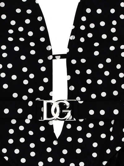 Shop Dolce & Gabbana Logo Polka Dot One-piece Swimsuit Beachwear White/black