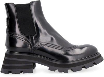 Shop Alexander Mcqueen Wander Leather Chelsea Boots In Black