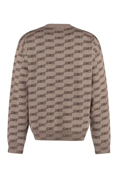 Shop Balenciaga Long Sleeve Crew-neck Sweater In Brown