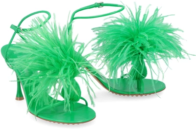 Shop Bottega Veneta Dot Leather Sandals With Feathers In Green
