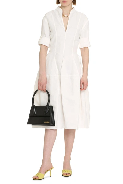 Shop Bottega Veneta Linen And Viscose Blend Dress In White