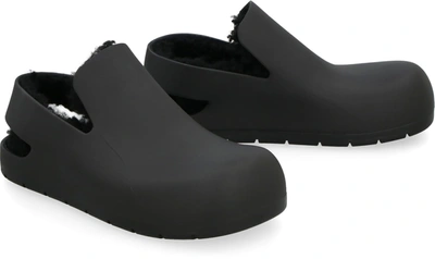 Shop Bottega Veneta Puddle In Shearling Slingback Sandals In Black