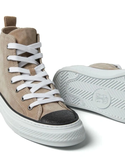 Shop Brunello Cucinelli Lace-up Sneakers With Panels In Brown