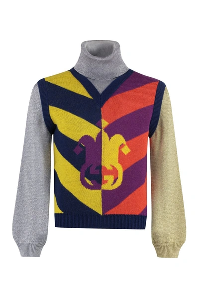 Shop Gucci Jacquard Wool Sweater In Multicolor
