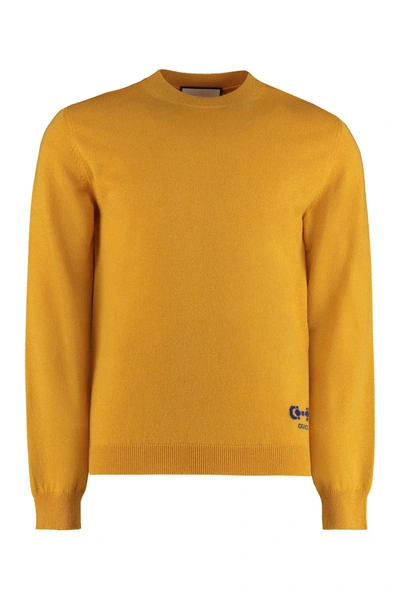 Shop Gucci Long Sleeve Crew-neck Sweater In Mustard
