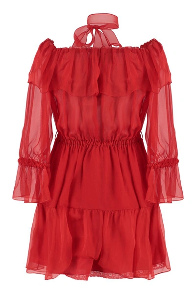 Shop Gucci Ruffled Chiffon Dress In Red