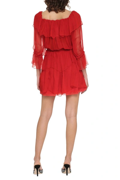 Shop Gucci Ruffled Chiffon Dress In Red