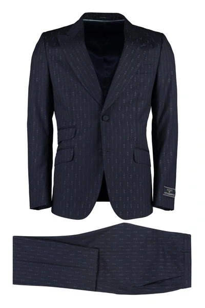 Shop Gucci Two-piece Suit In Wool In Blue