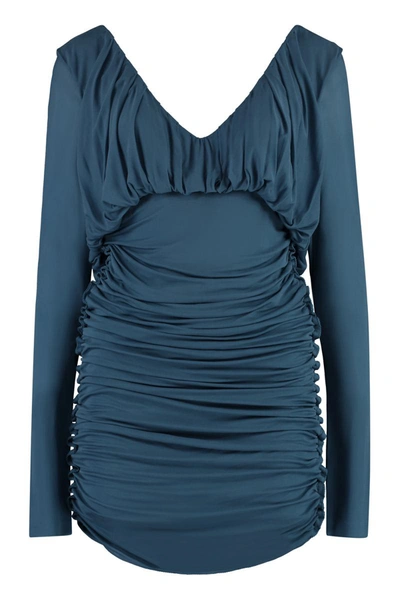 Shop Saint Laurent Draped Dress In Blue