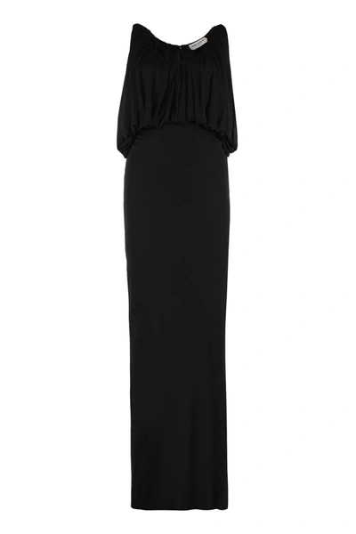Shop Saint Laurent Draped Jersey Gown In Black