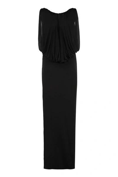 Shop Saint Laurent Draped Jersey Gown In Black