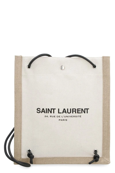 Shop Saint Laurent Universite Canvas Crossbody Bag In Ecru