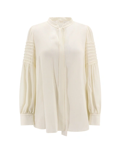 Shop Chloé Virgin Wool Shirt With Frontal Bow