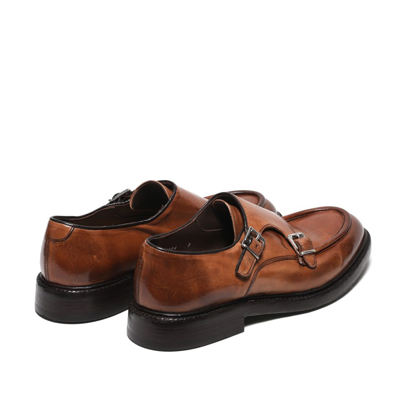 Shop Green George Moccasin Shoe With Double Buckle In Tan Leather In Brown