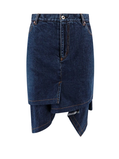 Shop Sacai Denim Asymmetric Skirt