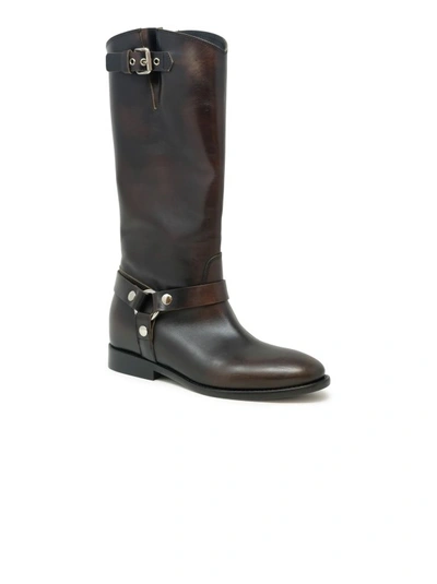 Shop Elena Iachi Brown Leather Boots In Black