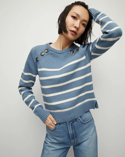 Shop Veronica Beard Virke Striped Sweater Slate Blue Ecru In Slate Blue/ecru