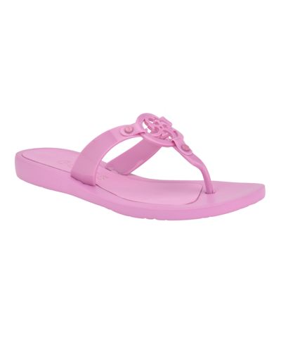 Shop Guess Women's Tyana Eva Flex Bottom Logo Thong Sandals In Pink- Manmade