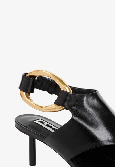 Shop Jil Sander 50 One-toe Leather Sandals In Black