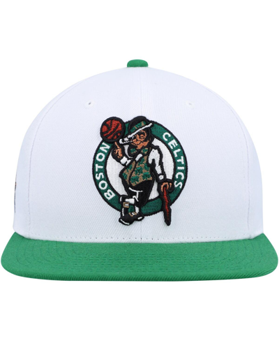 Mitchell & Ness Men's  White, Green Boston Celtics Side Core 2.0 Snapback Hat In White,green