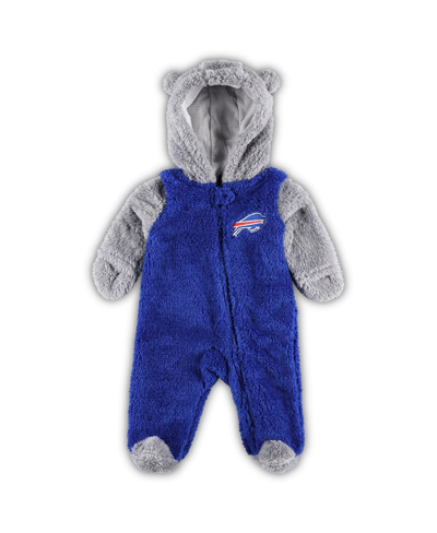 Outerstuff Baby Boys And Girls Royal, Gray Buffalo Bills Game Nap Teddy Fleece Bunting Full-zip Sleeper In Royal,gray