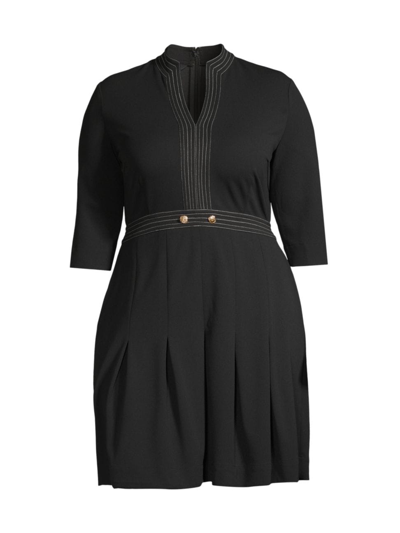 Shop Ming Wang, Plus Size Women's Pleated Knee-length Dress In Black