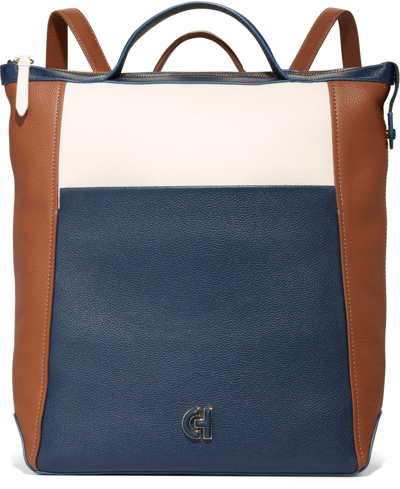 Shop Cole Haan Grand Ambition Large Leather Backpack In British Tan,blue Wing Teal,ivory