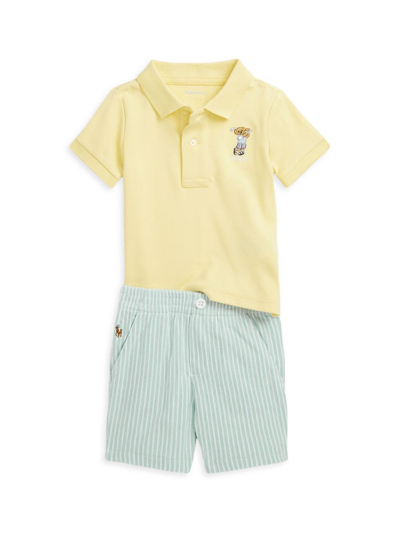 Shop Polo Ralph Lauren Baby Boy's Polo Bear Polo Shirt & Striped Shorts In Wickett Yellow