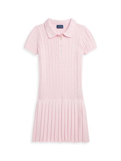Shop Polo Ralph Lauren Little Girl's & Girl's Cotton Cable-knit Polo Shirtdress In Hint Of Pink Deckwash White