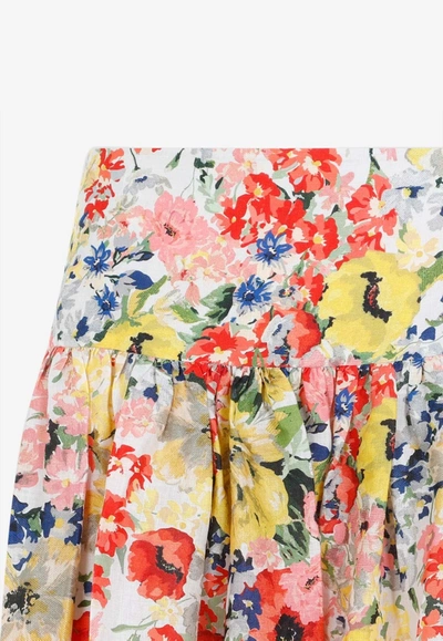 Shop Zimmermann Alight Basque Midi Skirt In Linen In Multicolor