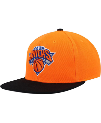 Mitchell & Ness Men's  Orange, Black New York Knicks Side Core 2.0 Snapback Hat In Orange,black