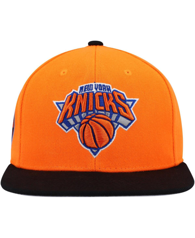 Mitchell & Ness Men's  Orange, Black New York Knicks Side Core 2.0 Snapback Hat In Orange,black