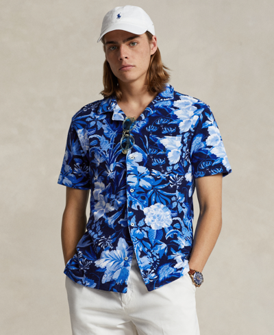 Shop Polo Ralph Lauren Men's Custom Slim Fit Floral Terry Camp Shirt In Jardin Floral,navy
