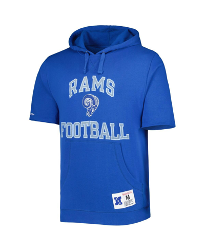 Mitchell & Ness Men's  Royal Distressed Los Angeles Rams Washed Short Sleeve Pullover Hoodie In Royal