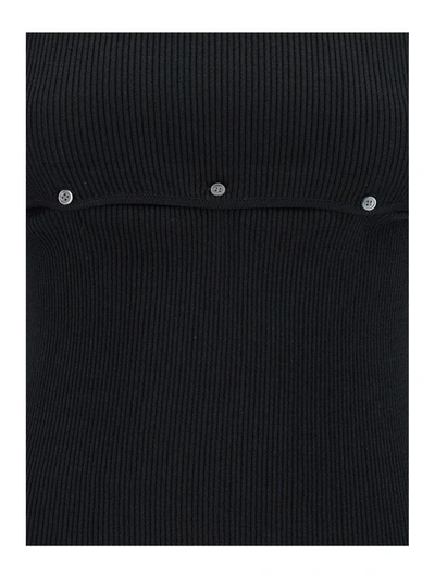 Shop Low Classic Black Ribbed Top With Boat Neckline And Buttons In Rayon Blend Woman