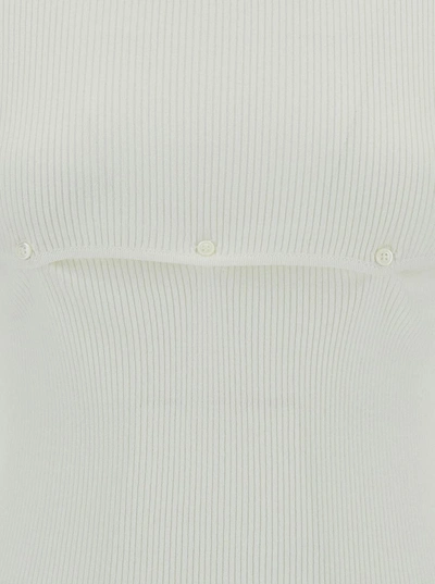 Shop Low Classic White Ribbed Top With Boat Neckline And Buttons In Rayon Blend Woman