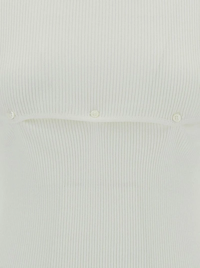 Low Classic White Ribbed Top With Boat Neckline And Buttons In Rayon Blend Woman In White