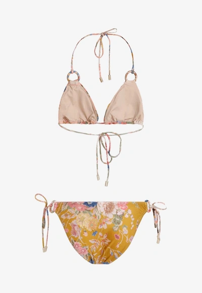 Shop Zimmermann August Spliced Ring Tie Floral Bikini In Multicolor