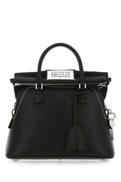 Shop Maison Margiela Woman Black Leather Mini 5ac Handbag