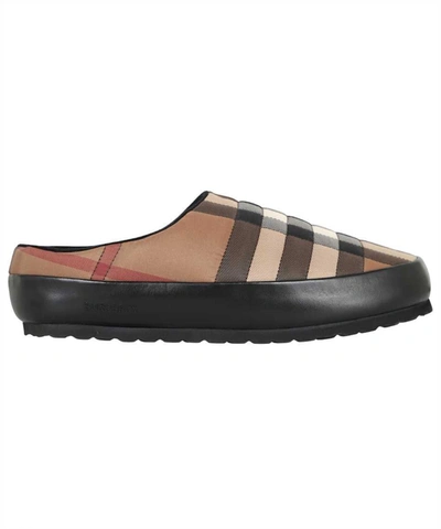 Shop Burberry Check Fabric Slippers In Brown