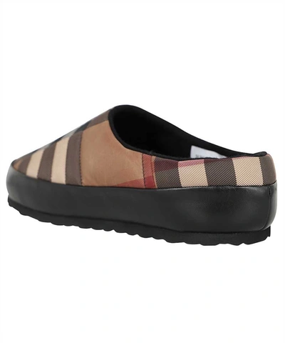 Shop Burberry Check Fabric Slippers In Brown