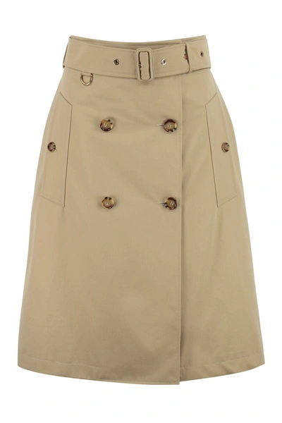 Shop Burberry Gabardine Trench Skirt In Beige